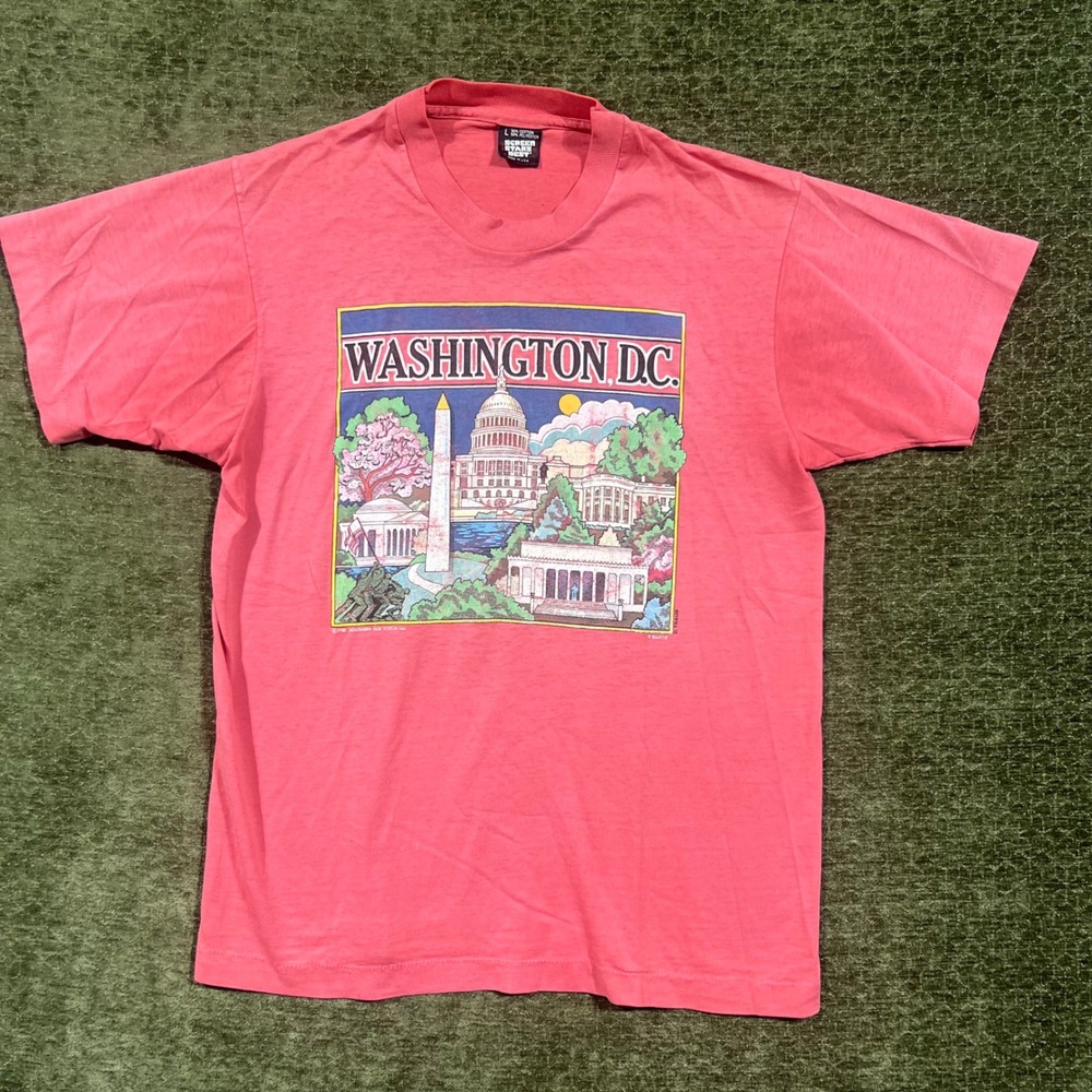Vintage 1987 Washington DC Single Stitch Screen Stars T Shirt Mens L Pink